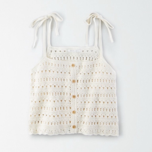 American Eagle Outfitters Tops - American Eagle cream crochet sweater tank top